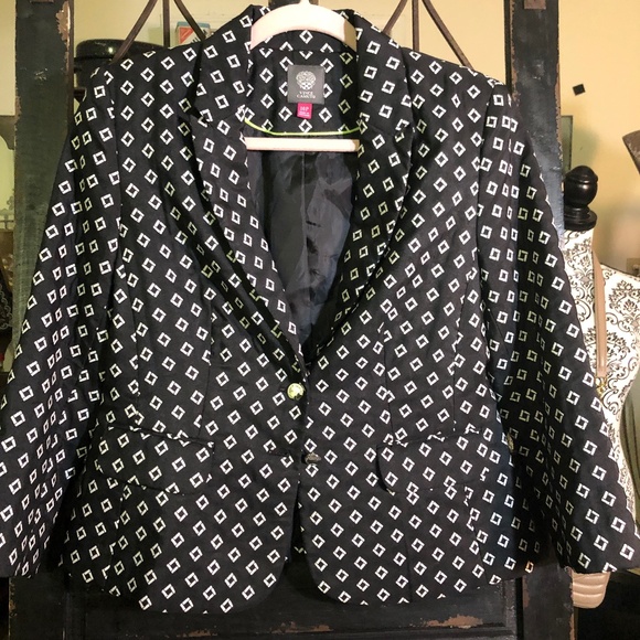Classic VINCE CAMUTO Signature 2 Button Blazer Suit Jacket~2P~Black/White~Preppy - Picture 1 of 10